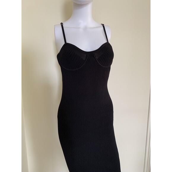 Helmut Lang Womens Dress Black Sleeveless Rib Knit Underwire Bodycon Medium Midi - Picture 6 of 10